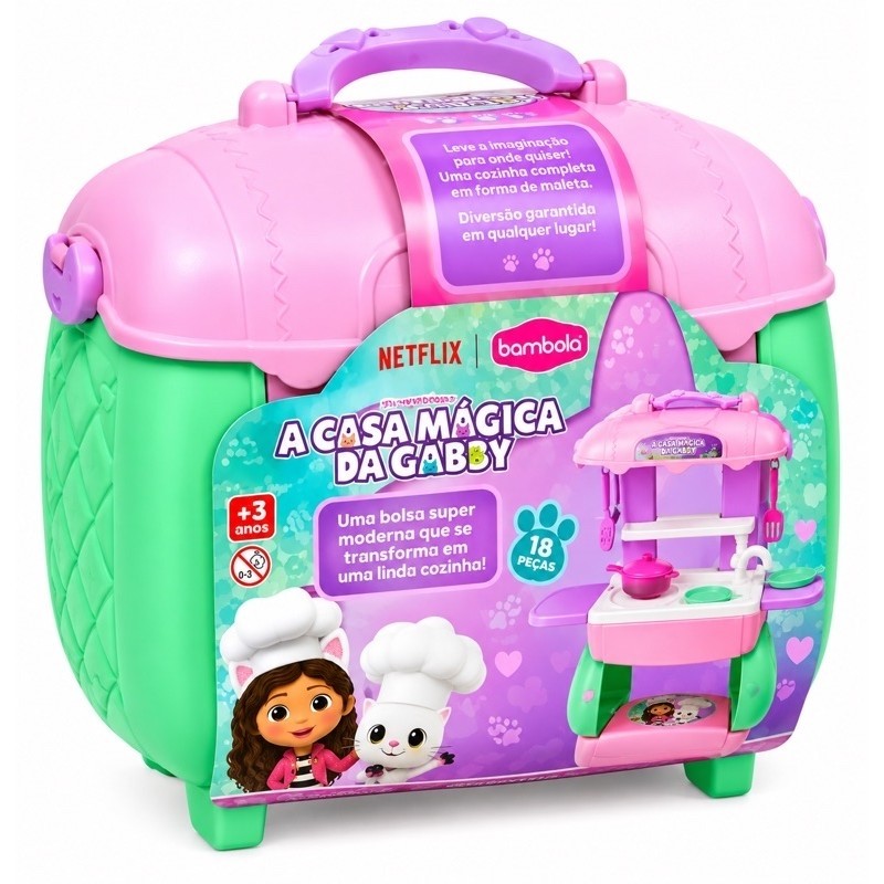 Cozinha Infantil Gabby de Brinquedo Maleta 18 Peças Kit Cozinha Completa Faz de Conta Bambola