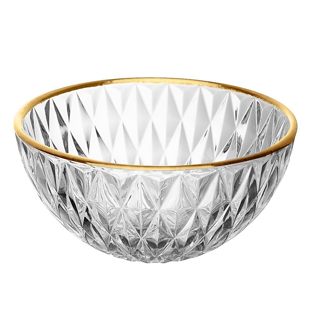 Conjunto 1 Bowl 1L e 4 Taças 120ml Diamond Lyor Cristal com Fio de Ouro para Sobremesas Doces Frutas Mousse Pavê 5 Peças · foto 2