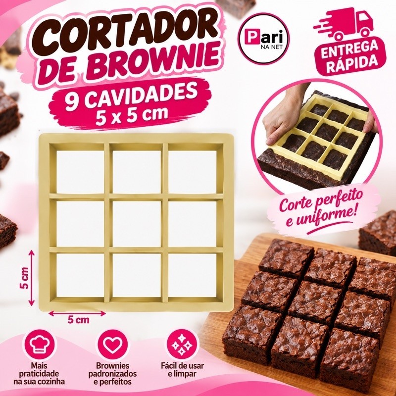Cortador De Brownie Bolos Quadrado 9 Cavidades 5x5 cm Corte Facil