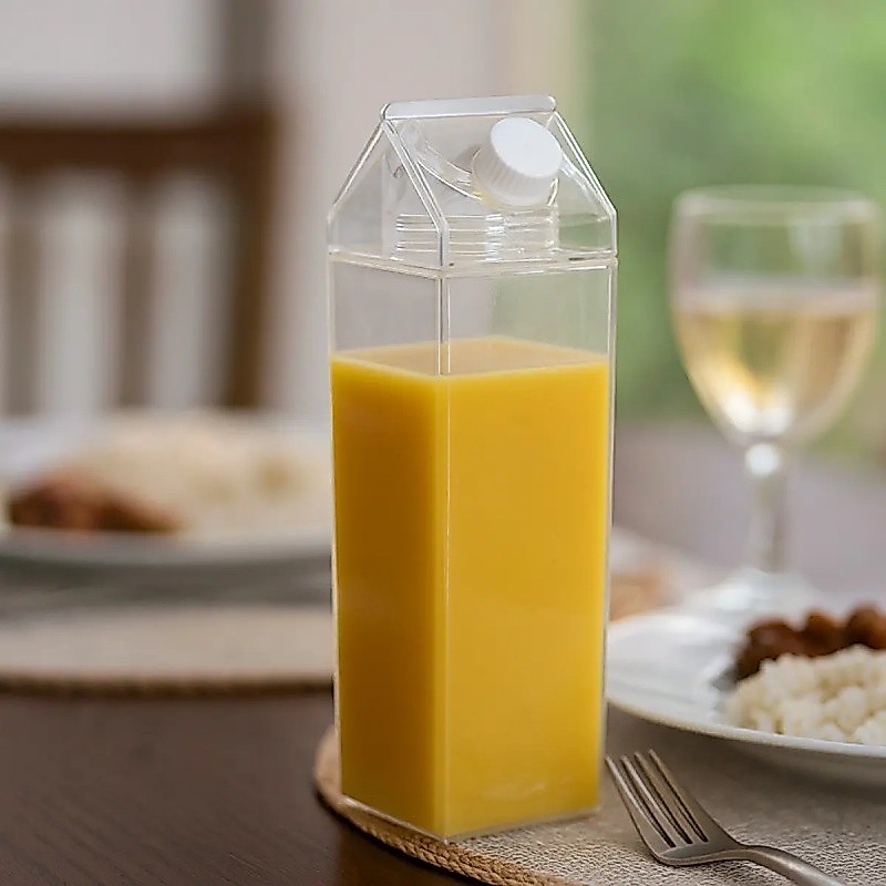 Garrafa Transparente Formato Caixa De Leite 1l E 500ml Para Bebidas Casa