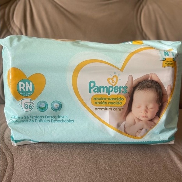 Fralda Pampers Premium Care RN+ Recém-Nascido 36 Unidades | Até 6kg | Toque Suave Proteção Premium