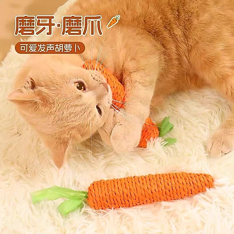 Bonito cenoura forma gato brinquedo Molar dentes limpeza som animal de estimação brinquedo interativo som brinquedo tran