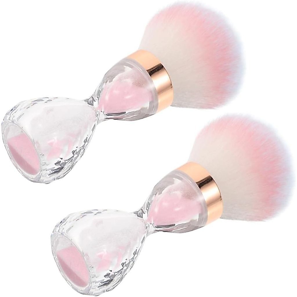 2 pincéis grandes de cerdas macias, cor-de-rosa, para remover pó de unhas, ideais para limpar pó de acrílico e ferrament