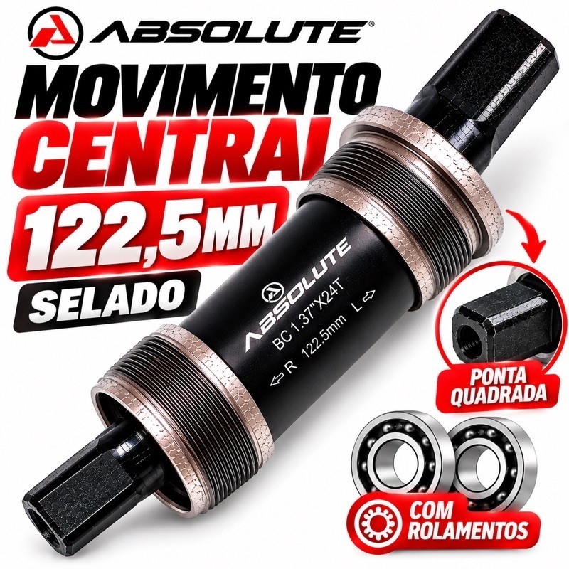Movimento Central Absolute L68 Selado 122,5mm Bike MTB Urbano Speed Eixo Quadrado JIS BC1.37x24T Pedivela Bicicleta Peça