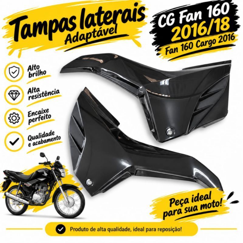 Par Tampa Lateral Cg Fan 160 2016 2017 2018 Fan 160 Cargo 2016 Preto Injetado.