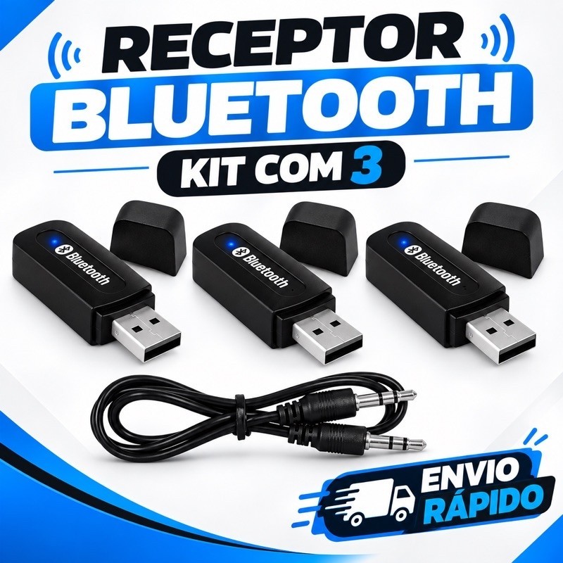 Receptor Bluetooth USB P2 para Carro Som Automotivo Adaptador Áudio Sem Fio Universal Kit 3 Envio Rápido