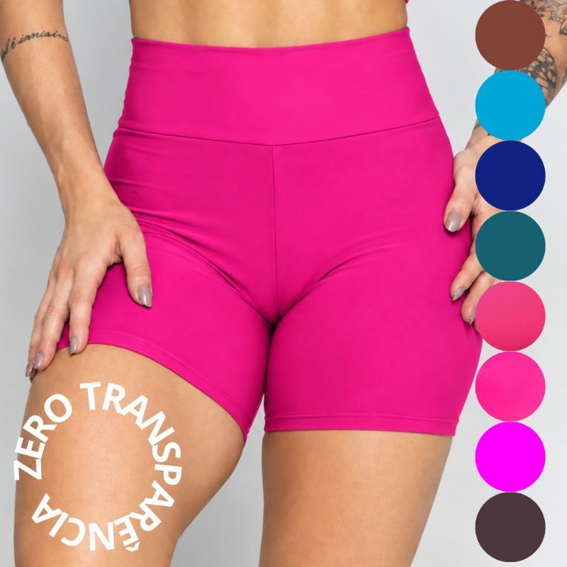 Short Fitness Feminino Zero Transparência Cós Alto Liso Alta Compreensão Moda Fit Treino Esporte Academia Confortável