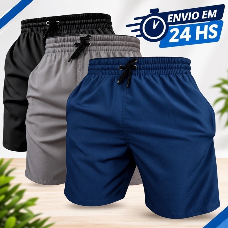 Kit 3 Shorts Bermuda Tactel Masculina Mauricinho Com Elastano Secagem Rápida Academia Praia Treino