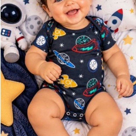 body bebê manga curta toque de pêssego menino menina estampado macio
