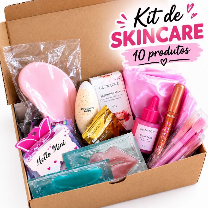 Kit de Skincare Completo 10 Produtos Feminino Autocuidado Beleza Presente Facial