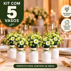 Kit 5 Vasos de Gesso Decorativo Centro de Mesa Casamento Aniversário Chá de Bebê Lembrancinha