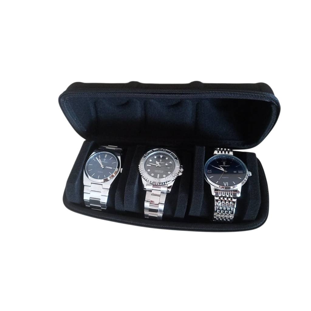 Estojo de viagem para relógio com 3 espaços rígidos premium - Caixa organizadora de armazenamento protetora para relógio