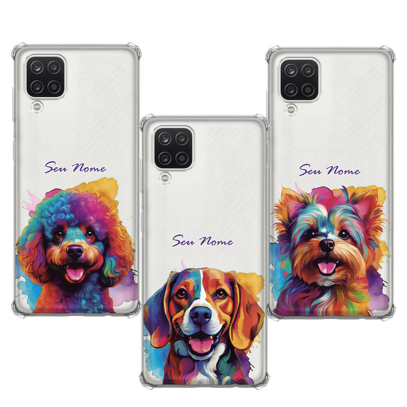 Capinha compatível com Samsung Galaxy A12 - Doguinhos Coloridos