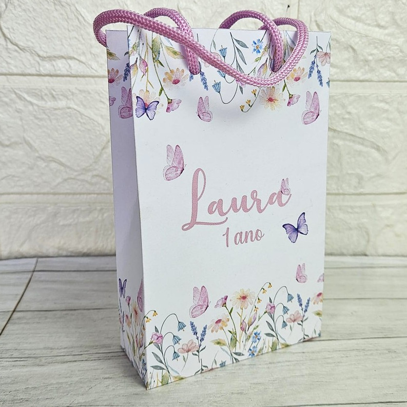 Kit Sacolas Surpresa Jardim Encantado das Borboletas Personalizada | Lembrancinha Festa Aniversário