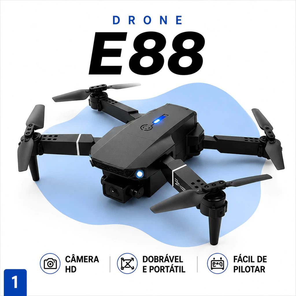 Drone E88 Pro Dobrável Câmera HD Dupla Controle APP WiFi 2 Baterias Hover Altitude Hold