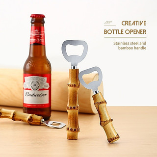 Abridor de Garrafas de Cerveja Manual HUIYI em Aço Inoxidável com Cabo de Bambu Real