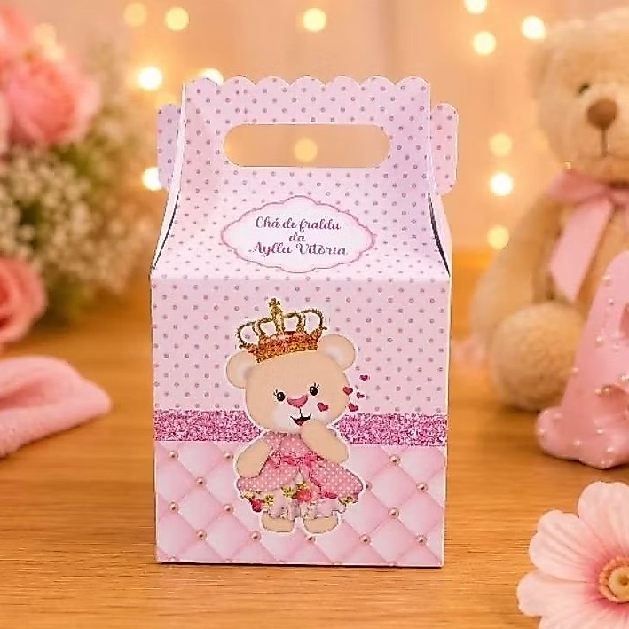 Kit Maletinha Ursinha Princesa Rosa Personalizada - Lembrancinha de Festa - Aniversário - Decoração / DESMONTADO