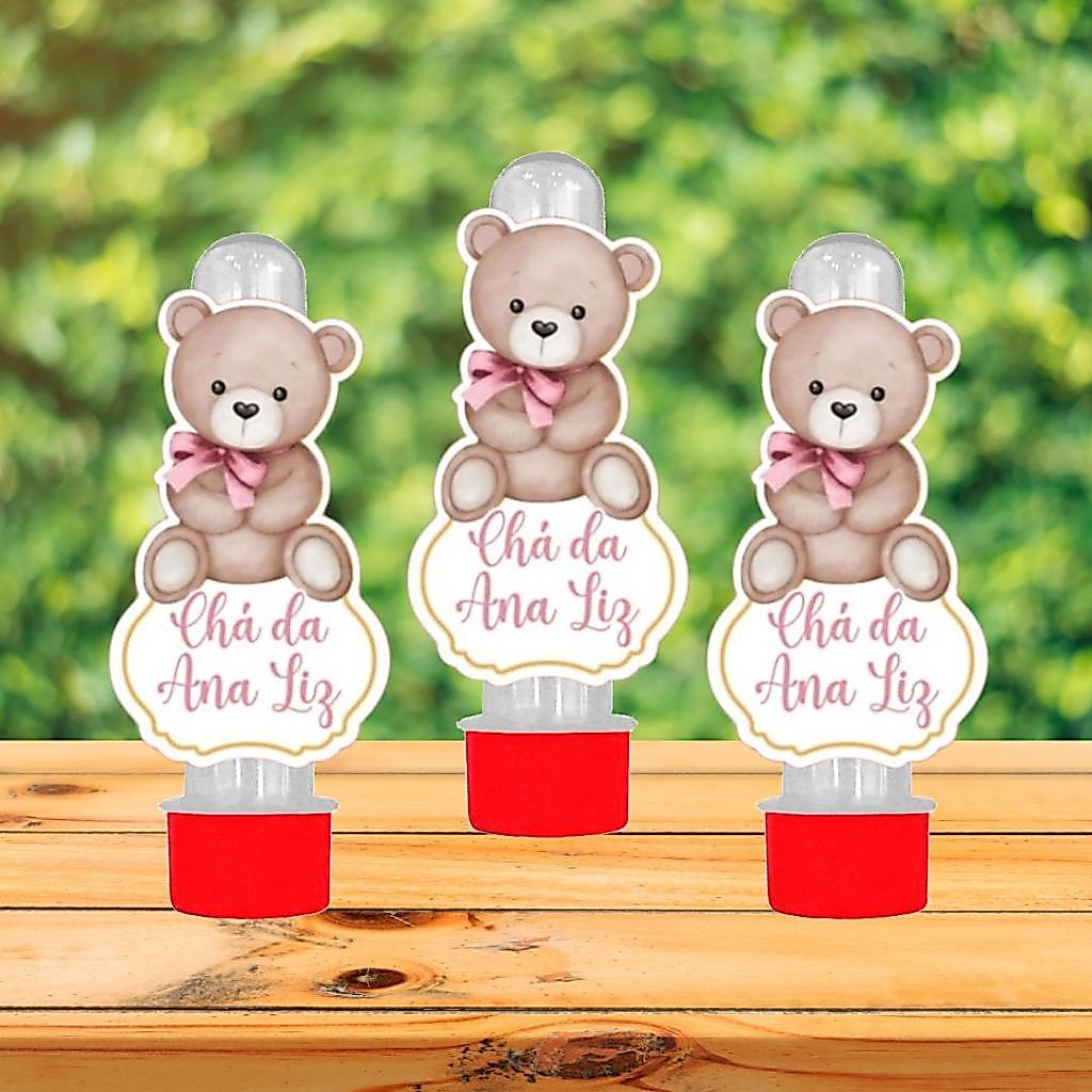 Apliques para Tubetes Ursinho - Lembrancinhas personalizadas - REVELAÇÃO - CHÁ DE BEBÊ - MATERNIDADE