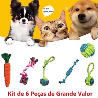 Kit com 6 Brinquedos Resistentes para Cães Mordedor para Filhotes e Adultos Ideal para Presentear seu Pet