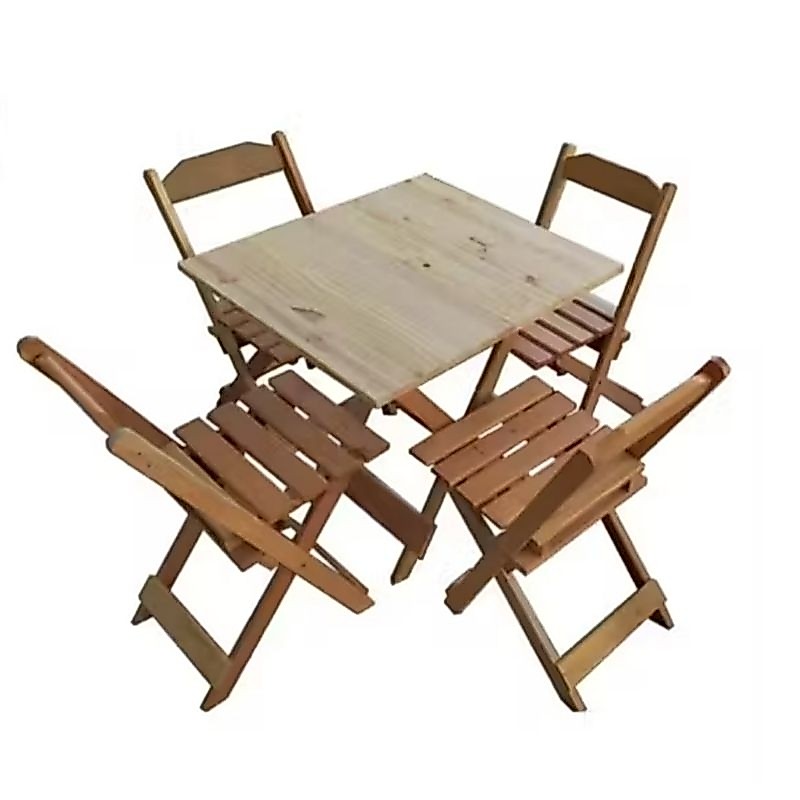 kit mesa com 4 cadeiras dobrável 70x70 em madeira