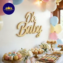 Placa OH BABY MDF 3mm Dourado Letreiro Decorativo Festa Chá de Bebê Painel Parede Mesa Infantil