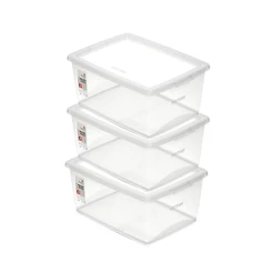 Kit Caixa Organizadora Plástica Cristal 15L com 3 Unidades Ordene