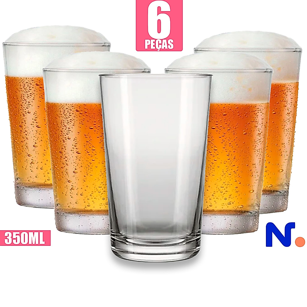 Kit 6 Conjunto Copos de Cerveja Caldereta Nadir Figueiredo Vidro Resistente 325 ML transparente