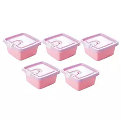 Kit 5 Potes Lancheira Infantil Volta às Aulas Escolar Rosa com Lilás Plasútil