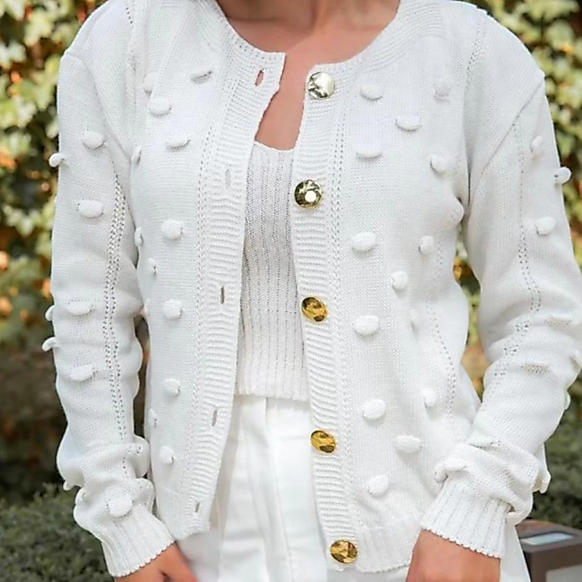 Casaco De Frio Luxo Com Detalhes e Botões De Tricot Tendência 2025 Blusa de frio feminina — imagem 1