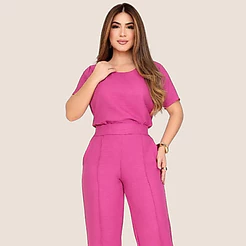Conjunto Social Feminino Alfaiataria Calça Wide Leg Elegante