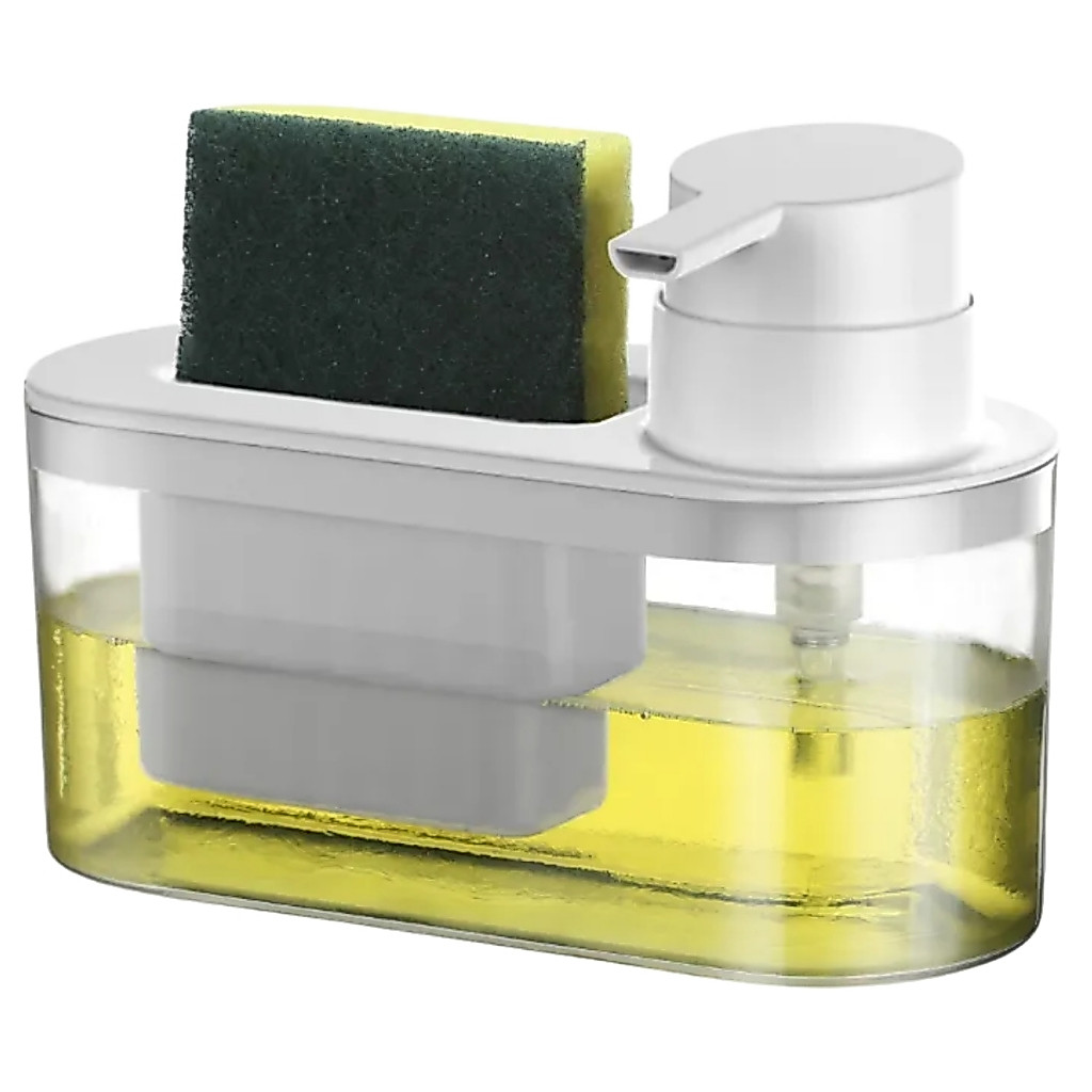 Porta Detergente com Suporte para Bucha 500ml Branco Dispenser de Pia Prático Arthi