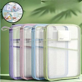 Bolsa Pasta De Arquivo Transparente Multifuncional Com Zíper de Malha Grande Capacidade P…