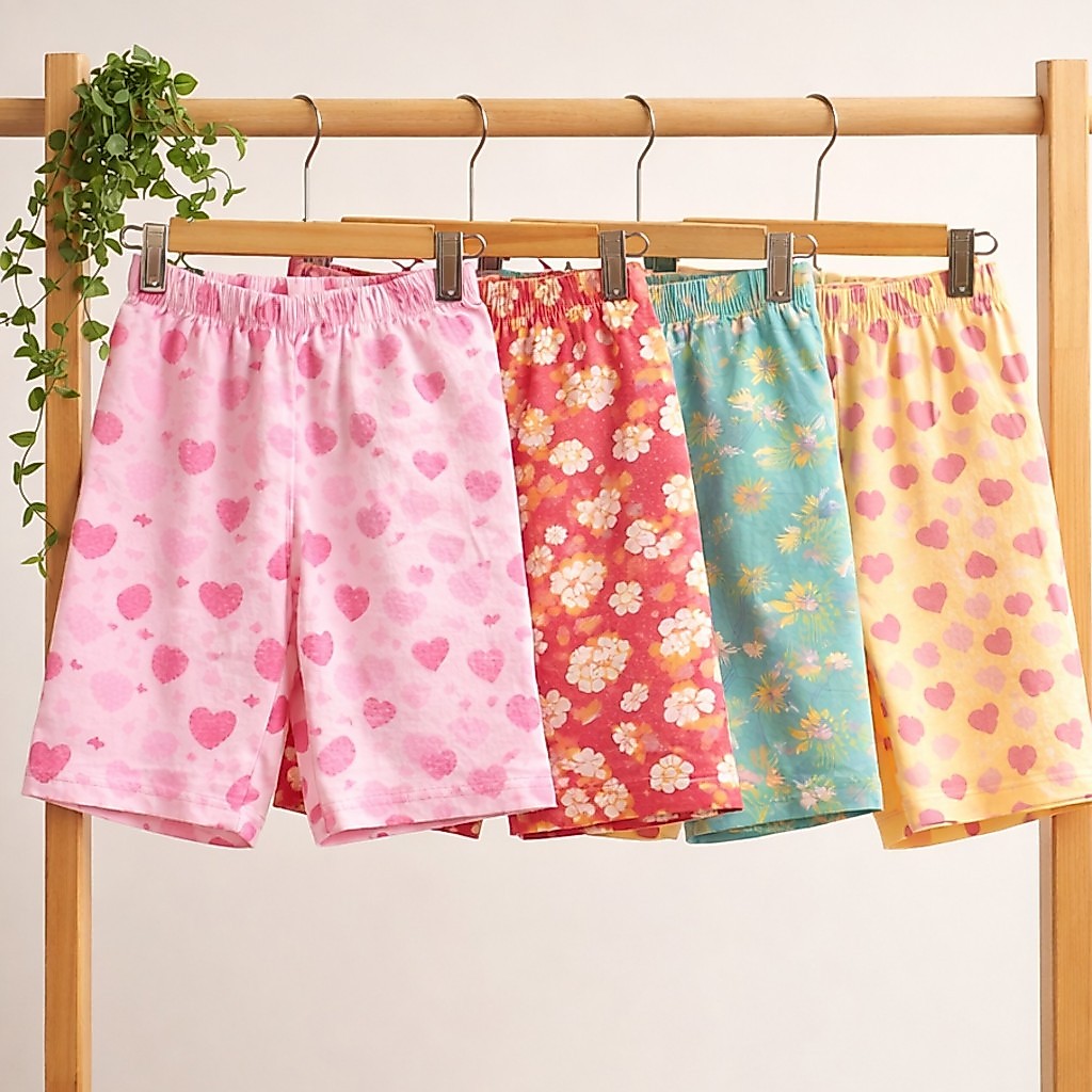 Kit 3 Capris Bermudas Infantil Feminina Estampadas Sortidas 1 a 10 Anos Verão Menina Poliplex estilo Legging
