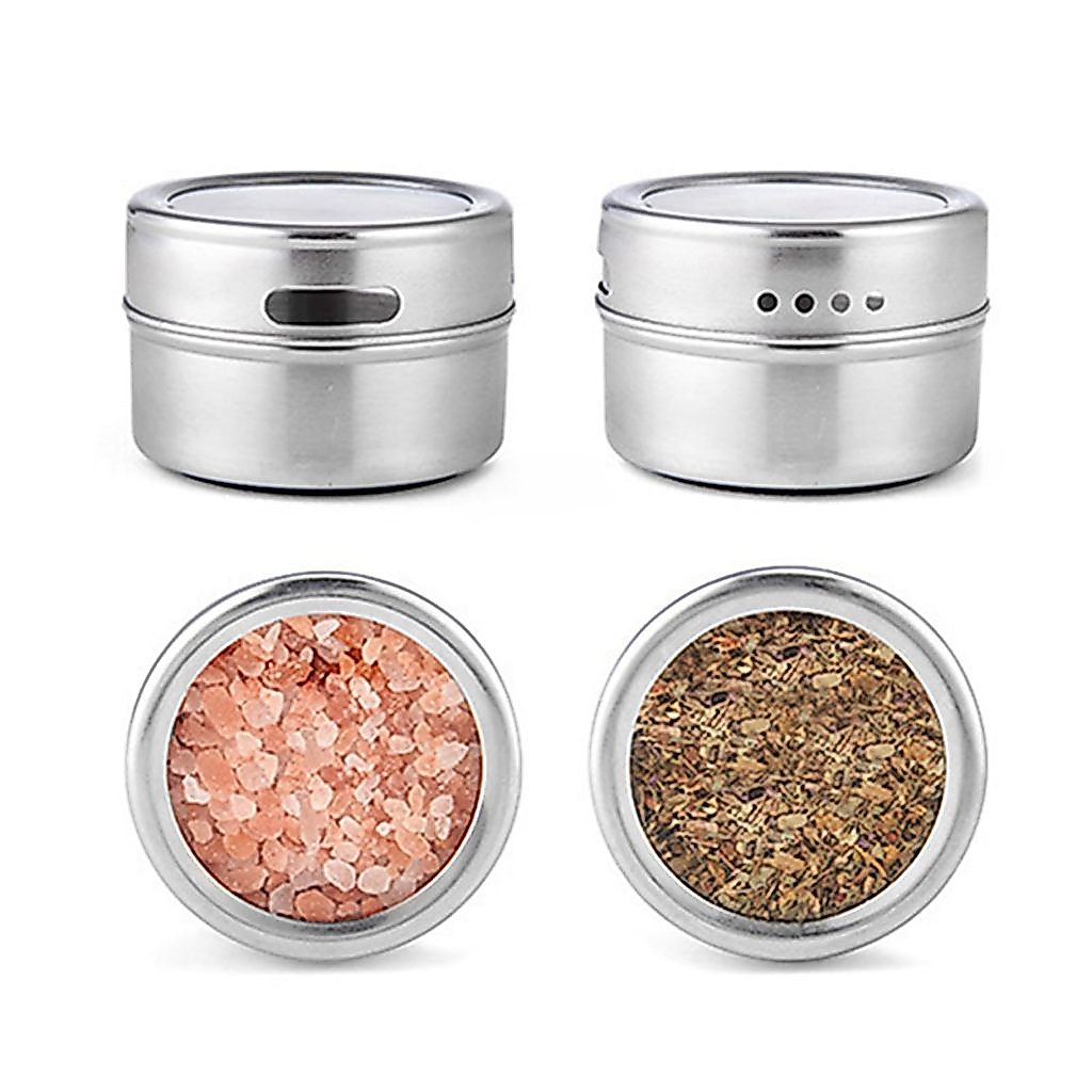 Kit Porta Temperos Inox Magnético com Visor Transparente – Potes Herméticos Porta Mantimentos Cozinha Organização