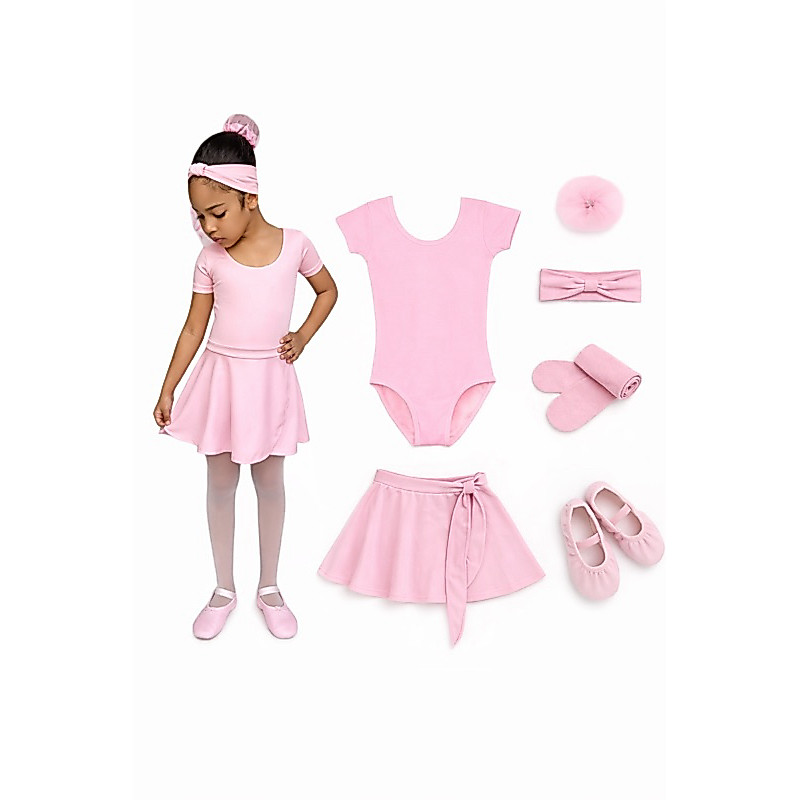 Kit Ballet Infantil 6 itens/ uniforme para dança completo (ROSA) - Saia transpassada e Collant com Manga