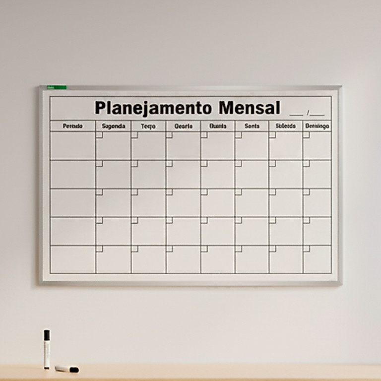Quadro Lousa Planejamento Mensal Agenda 90x60cm Com Moldura de Alumínio Organizador de Mês Souza