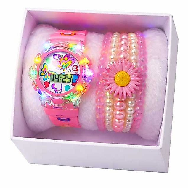 Relógio Infantil LED Que Brilha +Pulseiras Kit Presente PERFEITO Para Criança