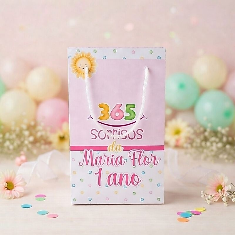 PEGUE E MONTE - Sacolinha Surpresa P 365 Sorrisos- Personalizados - Lembrancinha- Festa infantil- Aniversário-Decoração