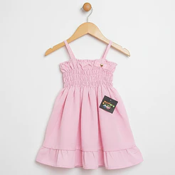 Vestido Confortável em Linho com Elástico – Bebês de 6 Meses a 4 Anos