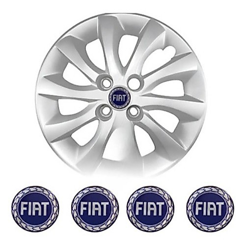 Kit Calotinha Fiat Centro De Roda Emblema 49,6mm Logo Azul