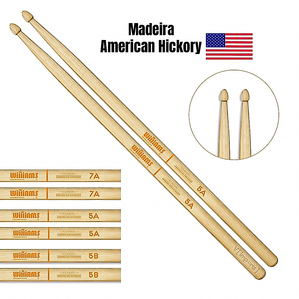 Baquetas Williams American Hickory 7A 5A 5B (Par)