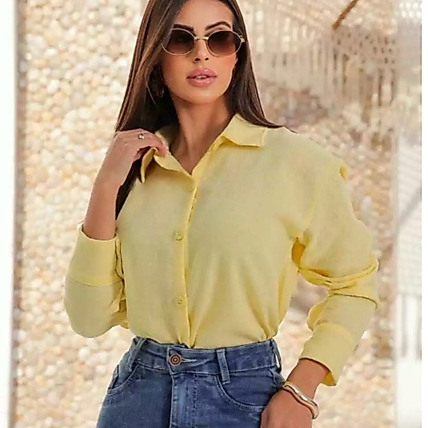 Camisa Social Duna Linho  Feminina – Moda Executiva Casual Elegante