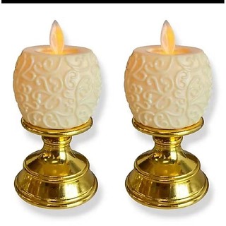 Velas LED Eletrônica Chama Viva com Castiçal Dourado + Pilhas |Luz Quente Decorativa Religiosa |Envio Rápido 24h