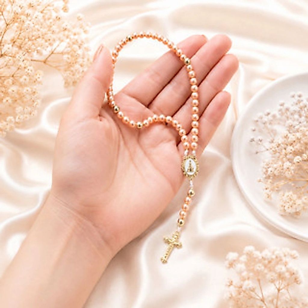 Terço Católico Nossa Senhora com Crucifixo Dourado Rosário Religioso para Oração Fé e Presente