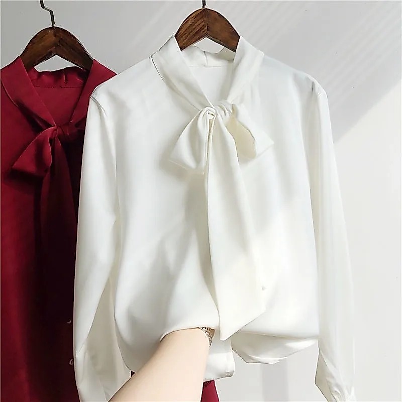 Estilo ocidental pequena camisa feminina de manga comprida primavera outono novo estilo Bowknot de alta qualidade Chiffo