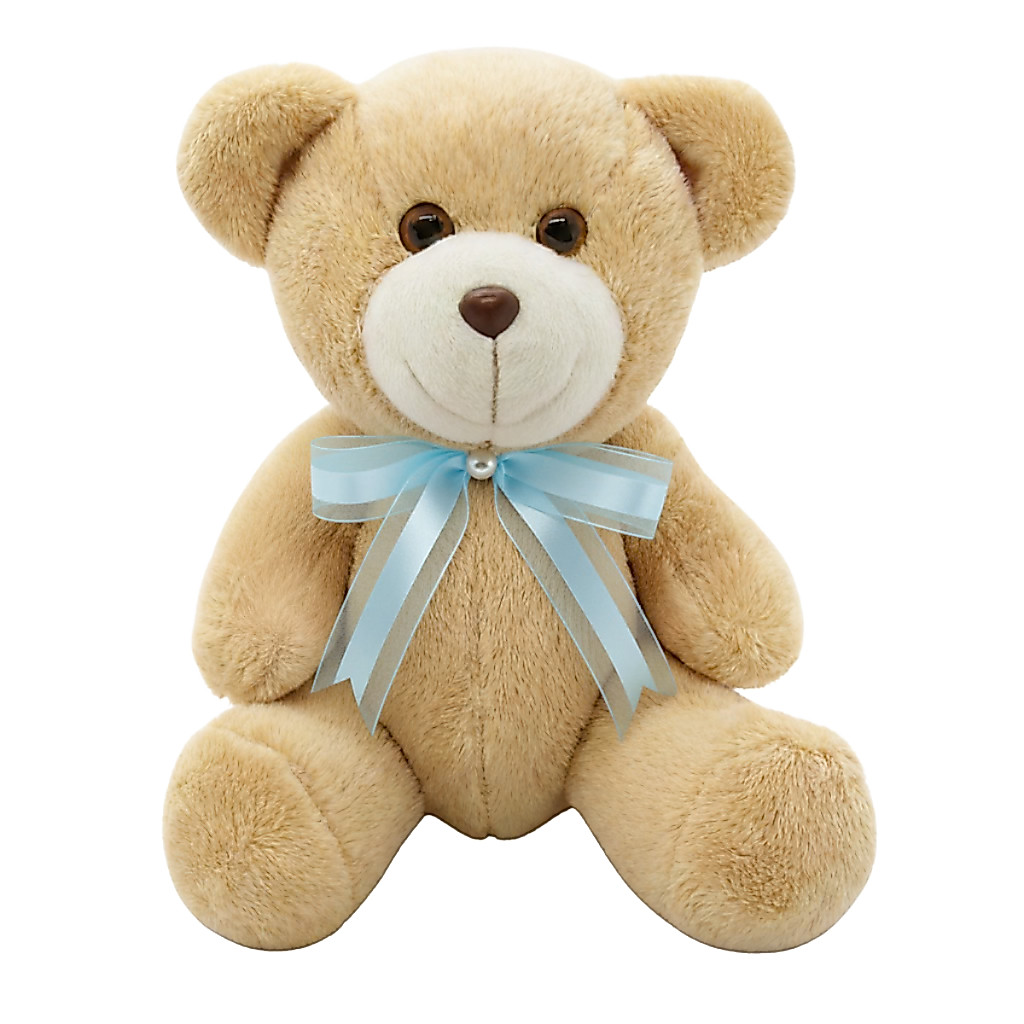Urso de Pelúcia Articulado com Laço 15cm Sentado Decorativo Quarto Infantil