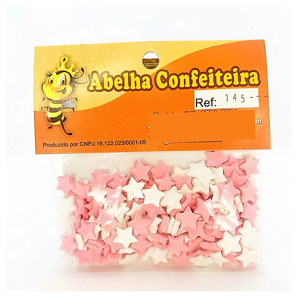 Mini Confeito - Estrelas Branca e Rosa - 20 gramas - Abelha Confeiteira - Rizzo Confeitaria