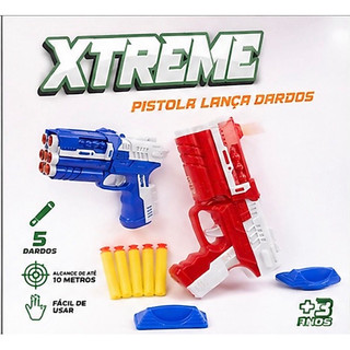 Pistola Lança Dardos Xtreme 6 Peças Brinquedo Infantil com 5 Dardos – Azul ou Vermelho