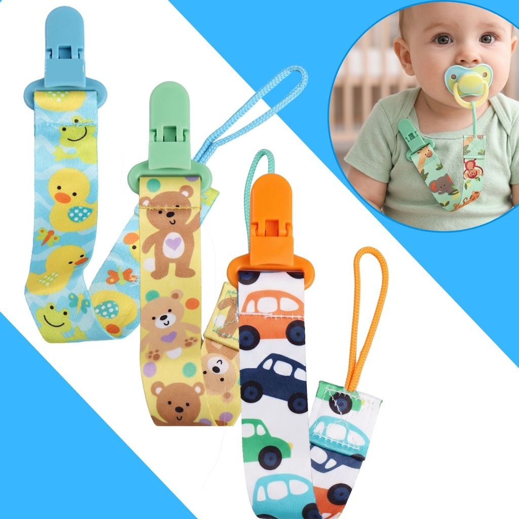 Kit com 1/2/3 ou 5 - Prendedores de Chupeta com Trava e Corrente - Menino/Menina