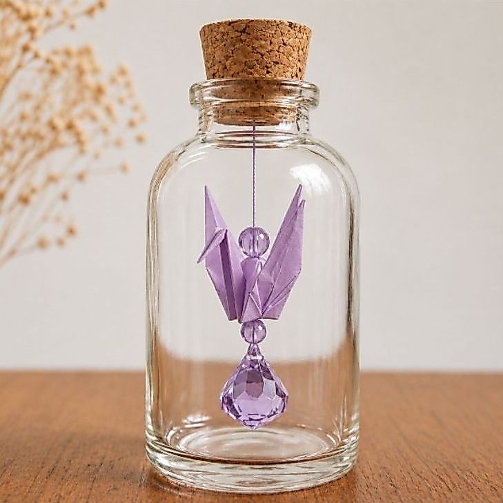 Garrafinha de Vidro com Mini Tsuru em Origami ♡ Lembrancinha Personalizada | Cores Variadas